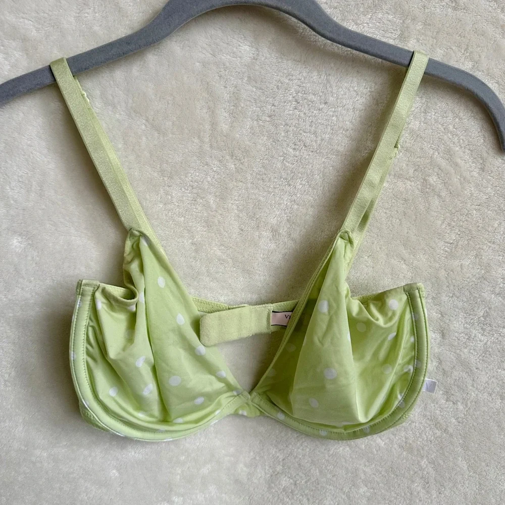 Victorias Secret Matcha Green Polka Dot Demi Bra Unlined Size 32DDD Coquette